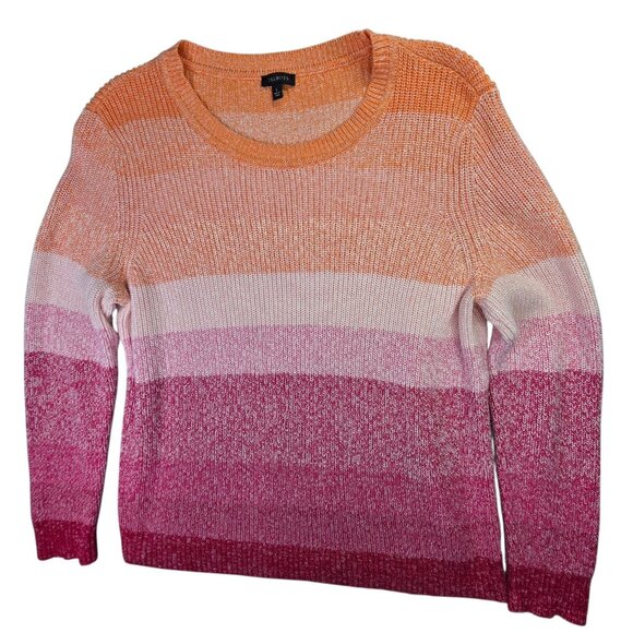 Talbots Sweater Womens Large Pink Orange Ombre Stripe Knit Pima Cotton Colorful - Picture 1 of 10